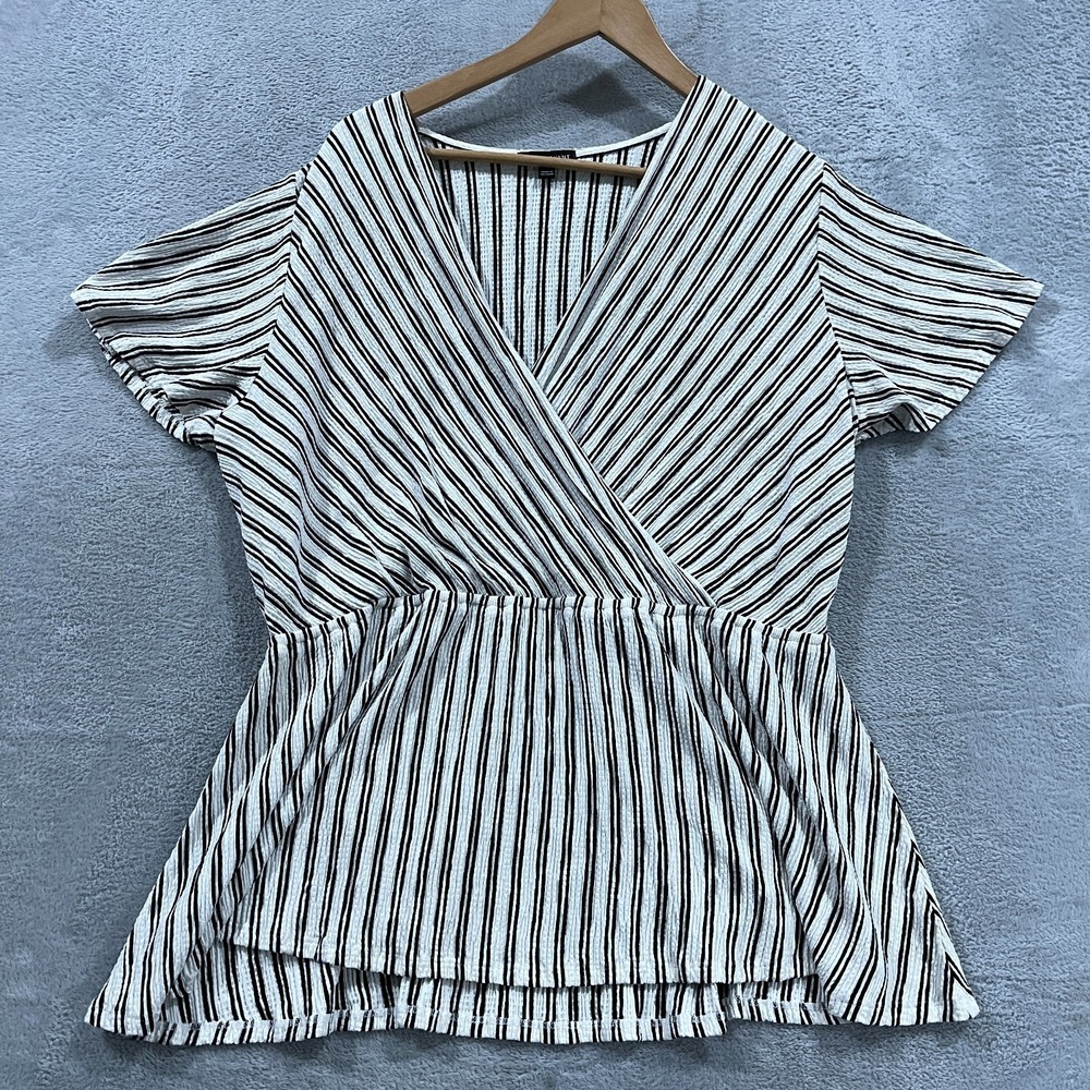 Lane‎ Bryant Top Womens 18/20 Striped Faux Wrap Whimsygoth Boho Retro V-Neck
